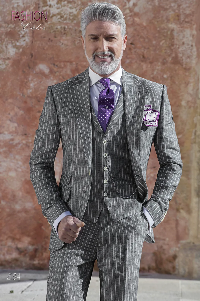 Abito sposo moda fashion, riga diplomatica gessata lino grigio 1