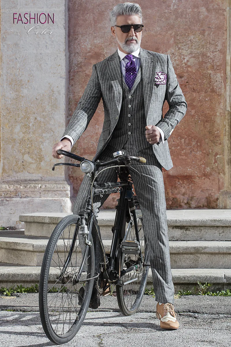 Abito sposo moda fashion, riga diplomatica gessata lino grigio 2