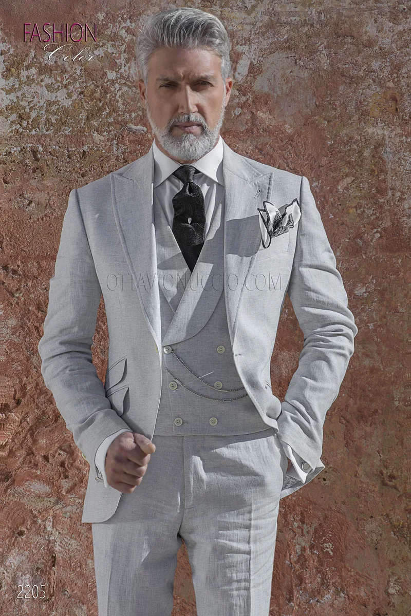 Abito estivo vintage sposo fashion puro lino grigio perla 1