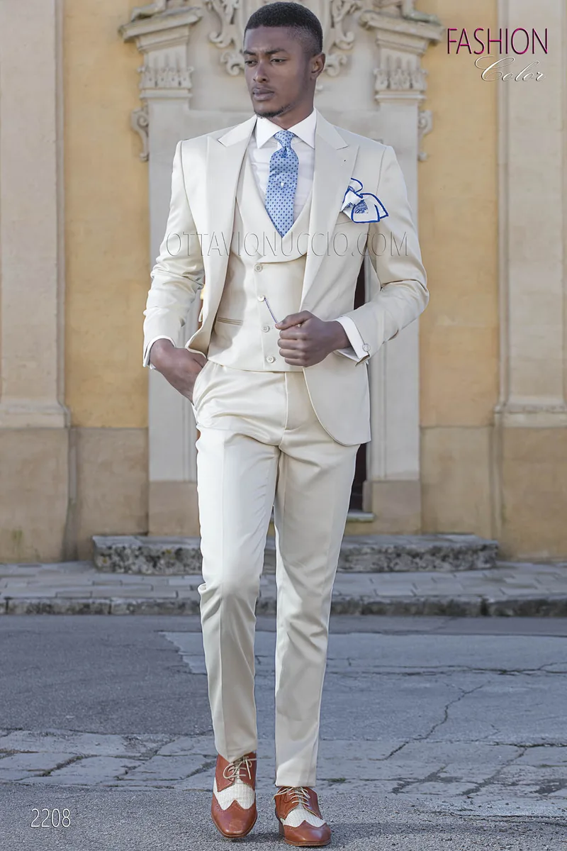 Abito in raso luxury di cotone beige per matrimoni estivi 1