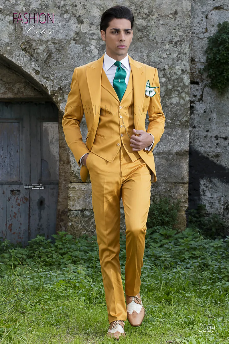 Abito matrimonio estivo in raso luxury di cotone giallo oro 1