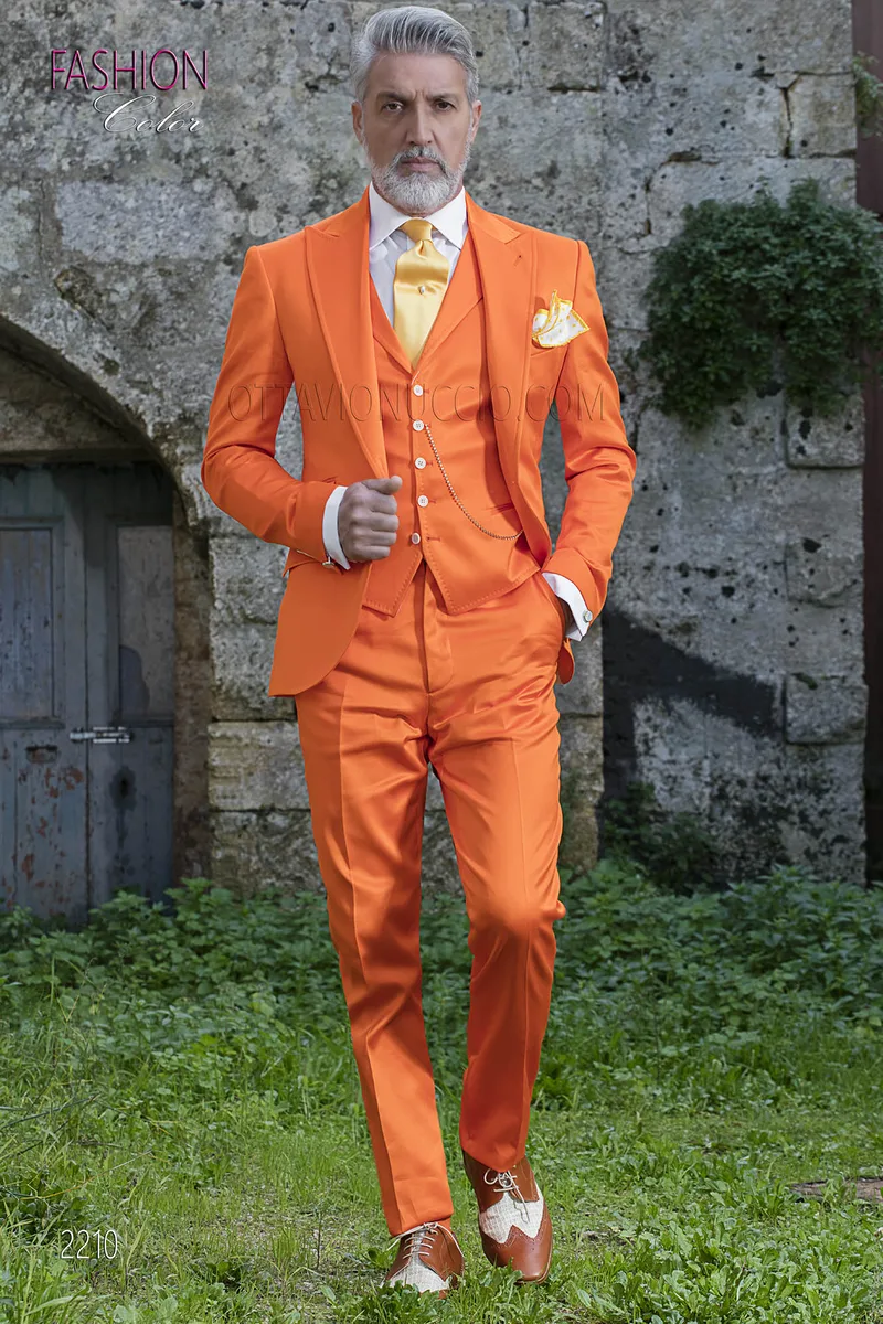 Abito raso luxury di cotone arancione per moda sposo estivo 1