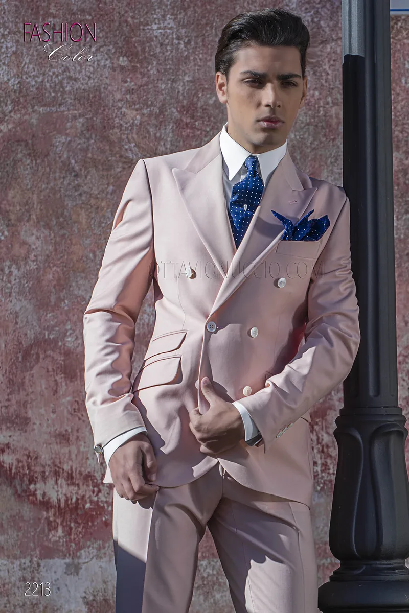 Abito doppiopetto moda, cerimonia sposo uomo fashion, colore rosa 1