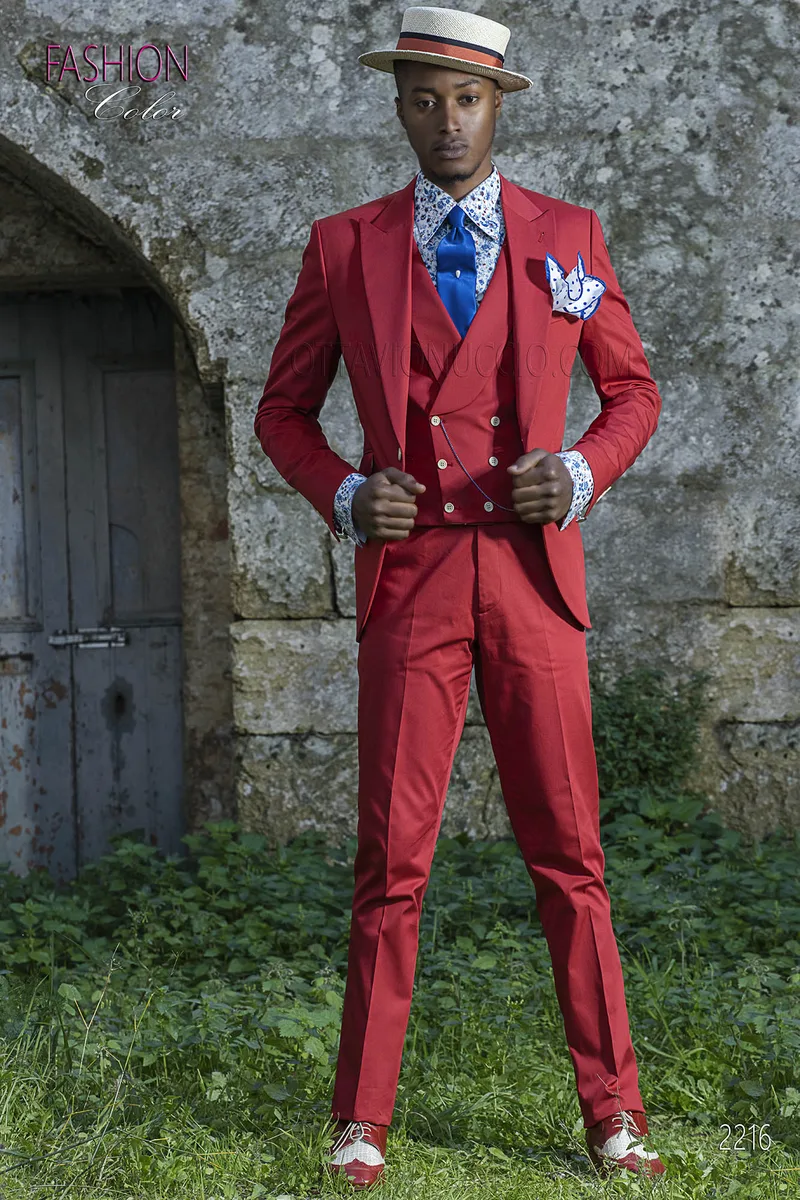 Abito vintage cerimonia uomo, moda sposo fashion puro cotone rosso 1