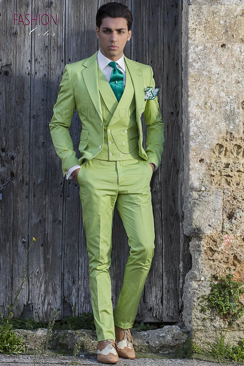 Abito cerimonia uomo vintage, moda sposo fashion puro cotone verde 1