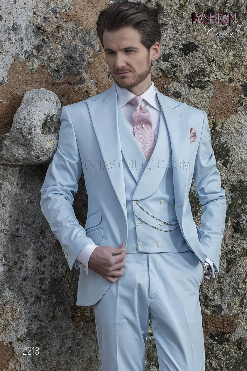 Abito matrimonio uomo vintage, moda sposo fashion puro cotone celeste 1