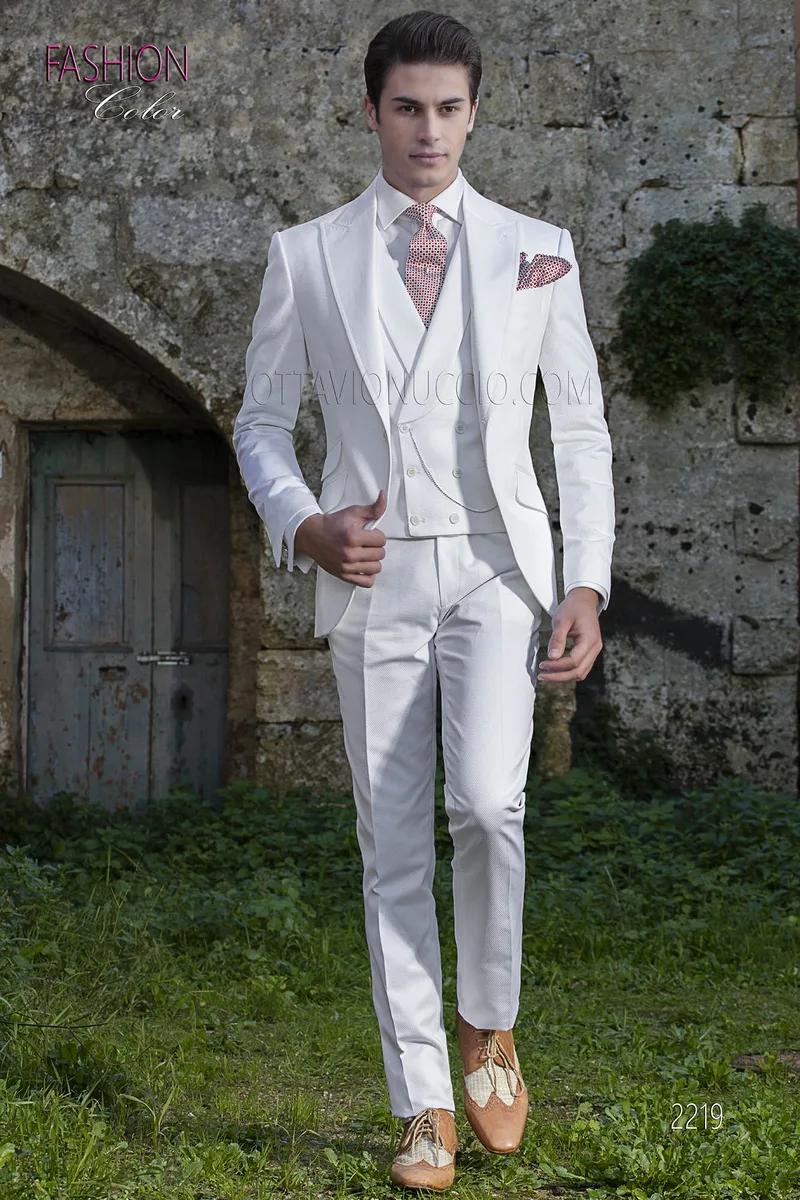 Abito matrimonio uomo, moda sposo fashion puro cotone bianco 1