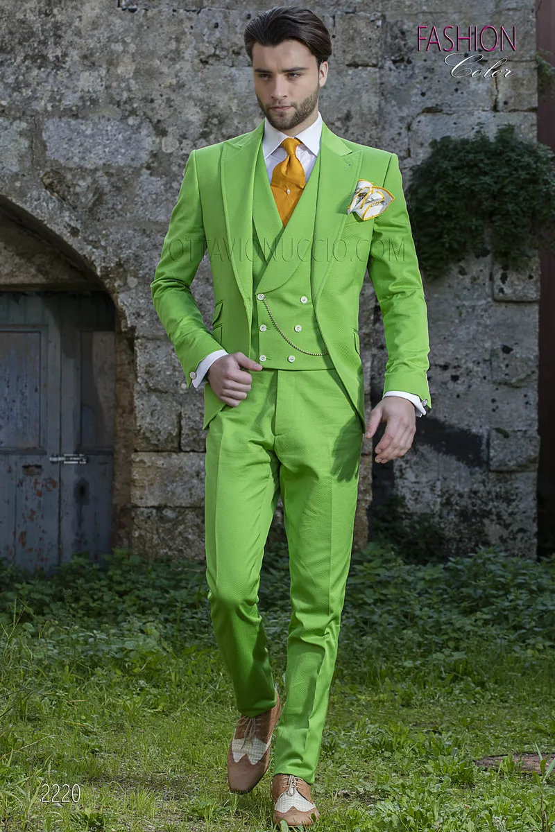 Abito uomo per matrimonio hipster, sposo fashion puro cotone verde 1