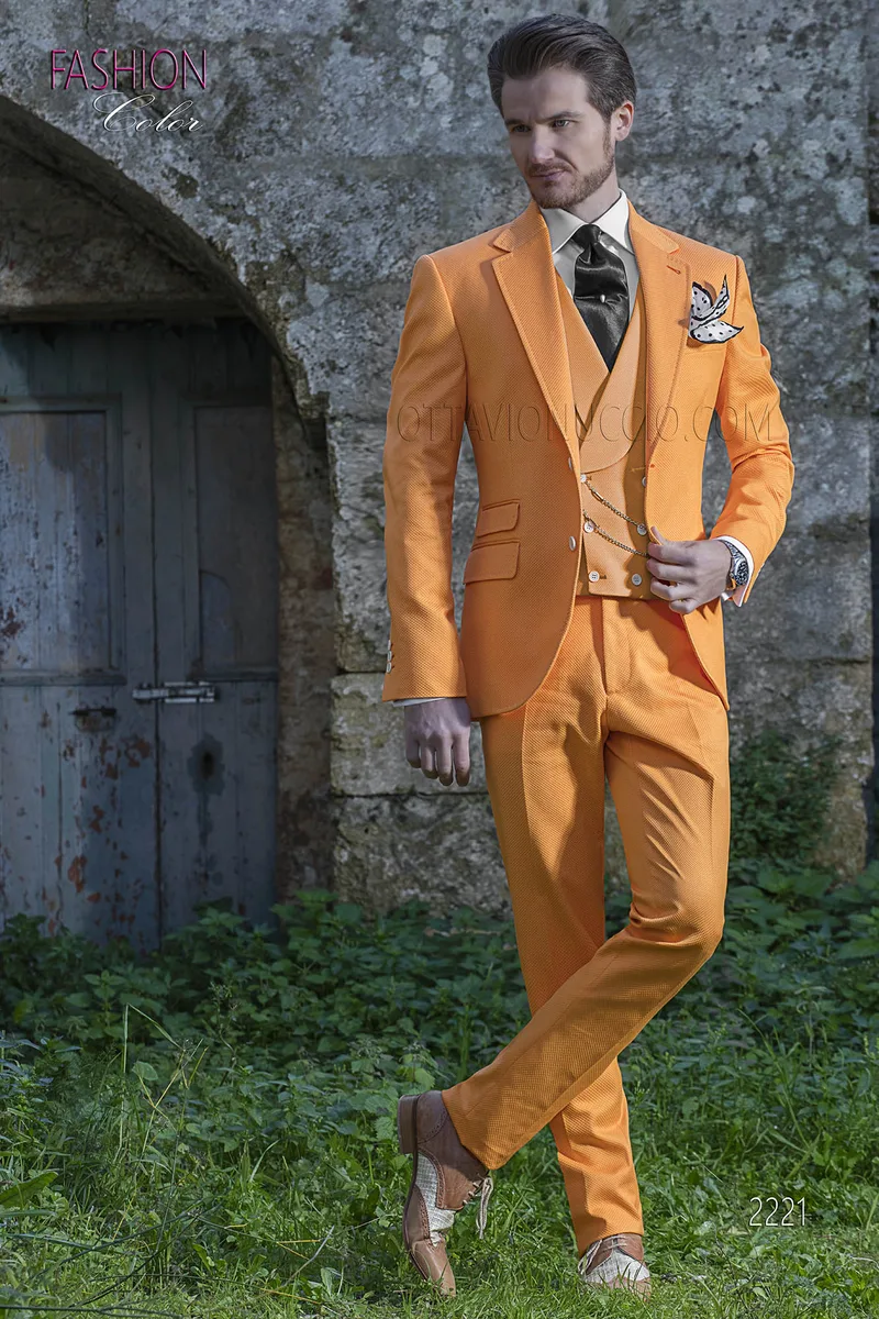 Abito uomo per matrimonio hipster, sposo fashion puro cotone arancio 1
