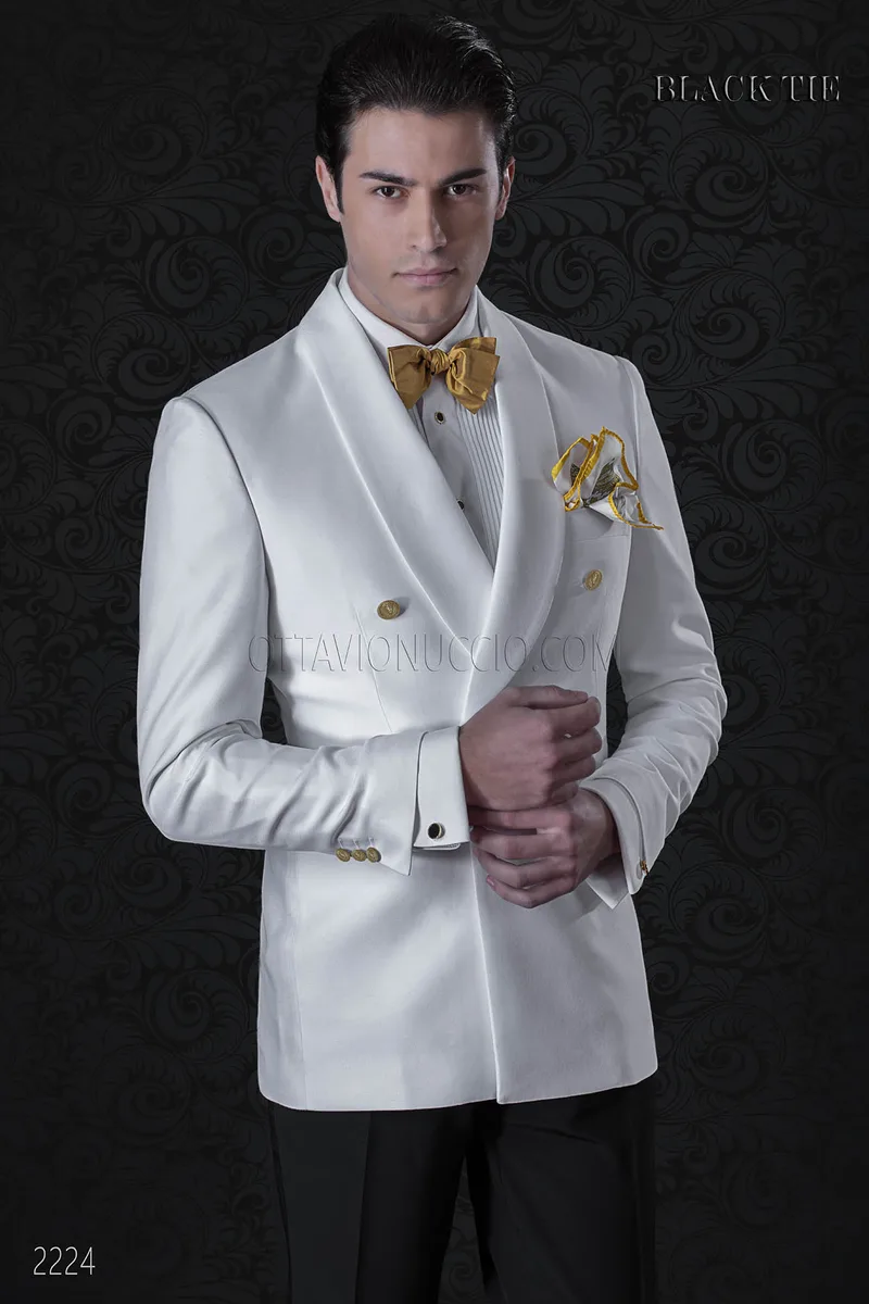 Giacca smoking bianco sciallato con pantalone nero 1