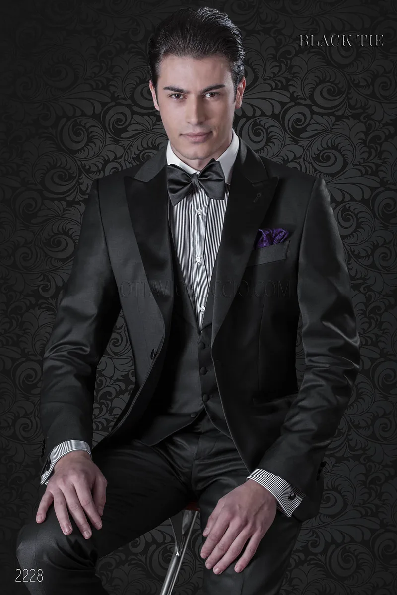 Smoking uomo da matrimonio, fresco lana nero | Abito Gala 1