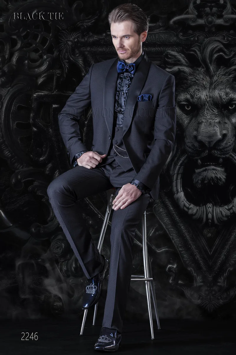 Smoking damascato blu per sposo moderno | Abito elegante uomo 1