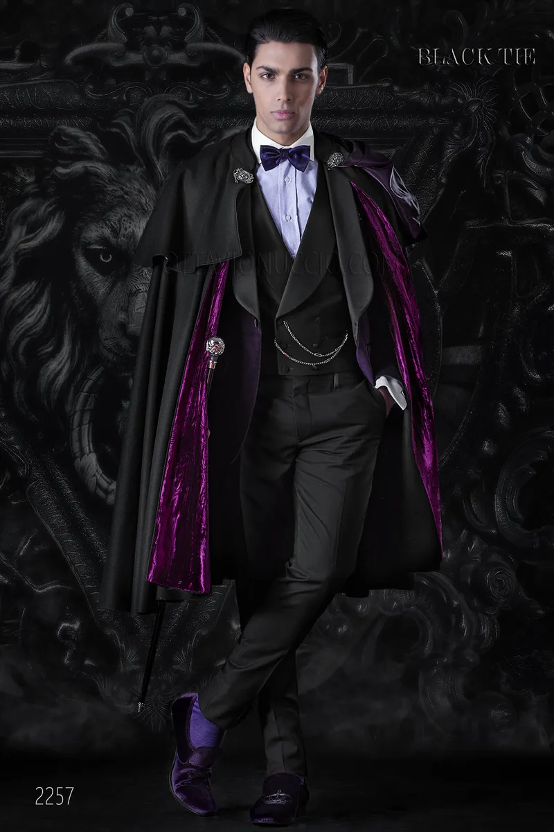 Giacca smoking uomo in velluto viola con pantalone nero – fi