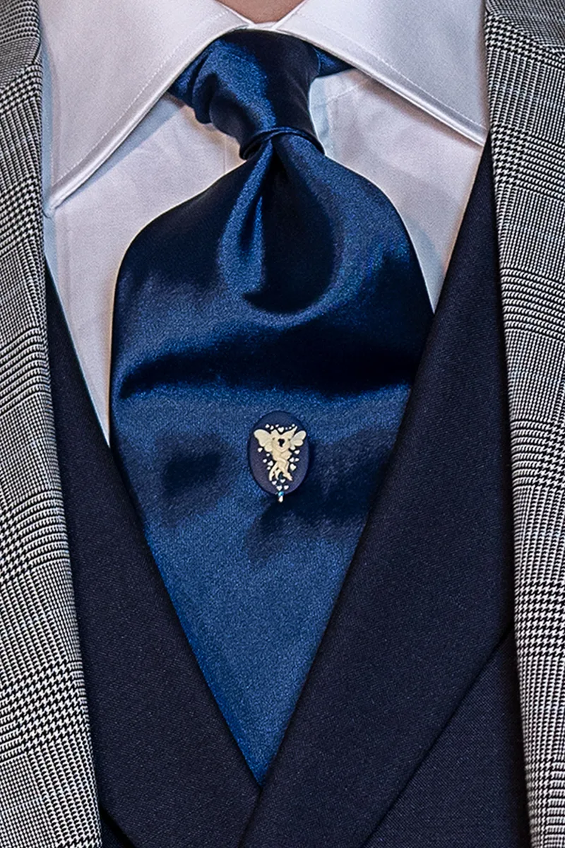 Abito uomo Principe di Galles con gilet e pantalone blu 2
