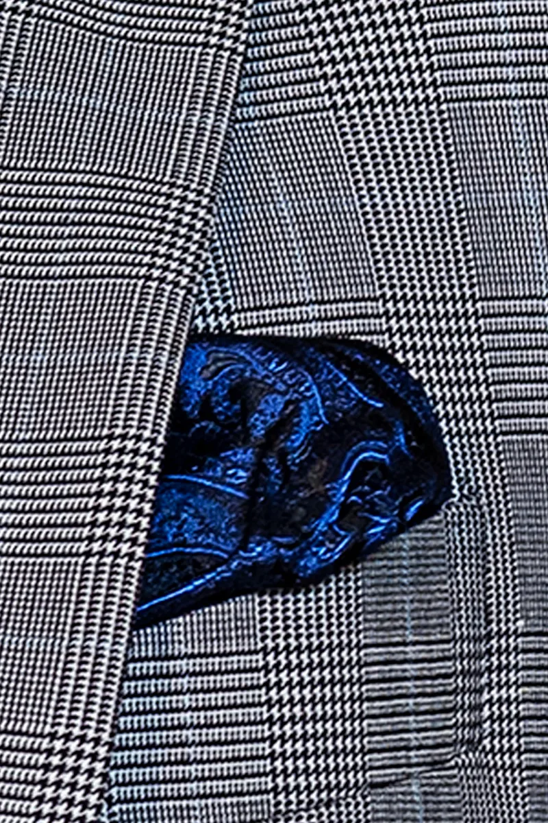 Abito uomo Principe di Galles con gilet e pantalone blu 5