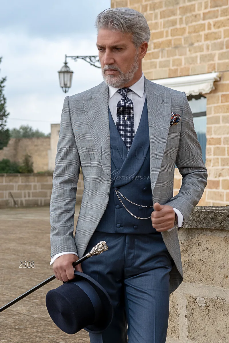 Tight principe di galles con gilet e pantalone blu 1