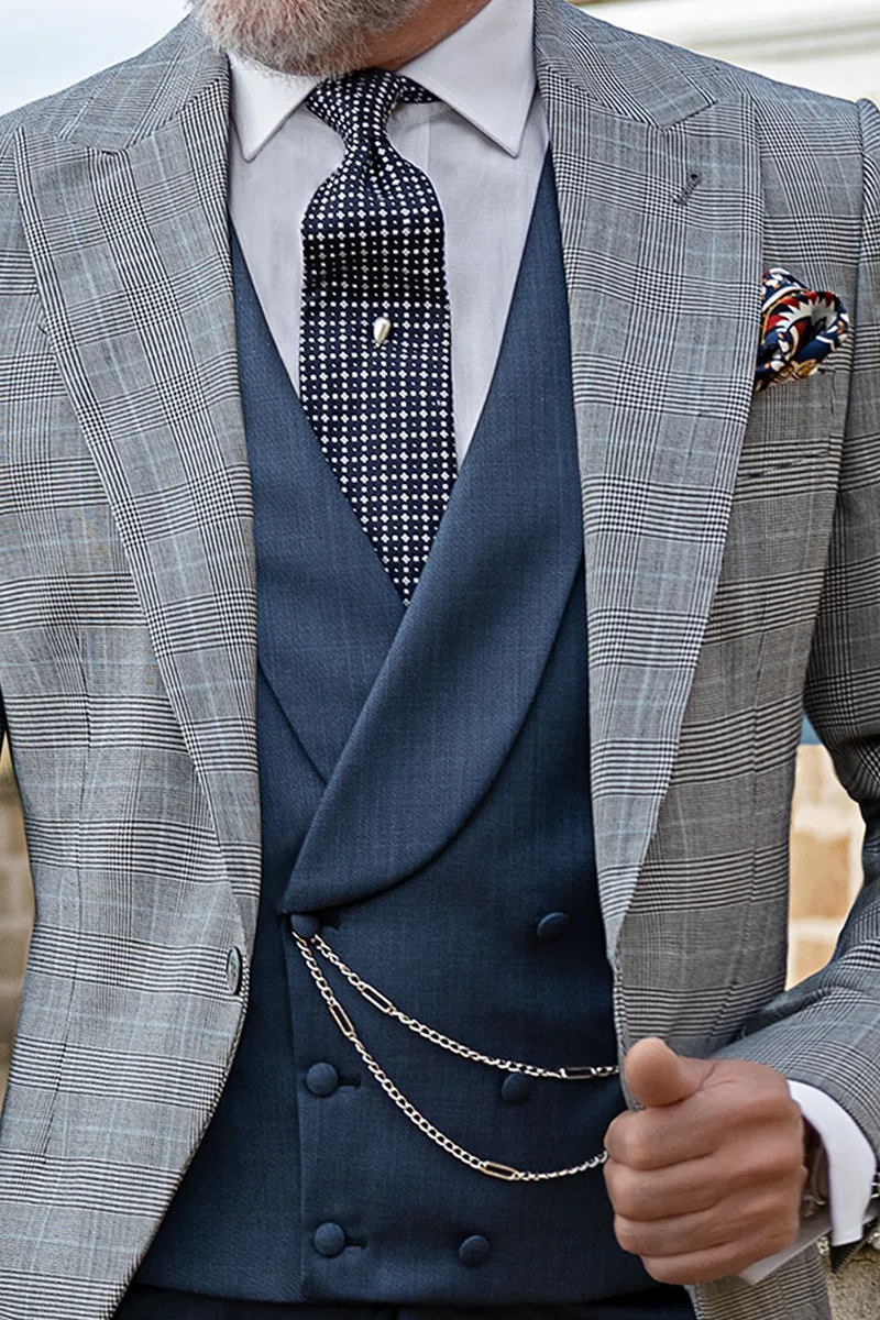 Tight principe di galles con gilet e pantalone blu 3