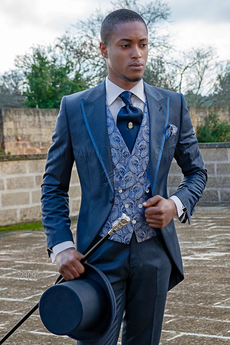 Tight vestito sposo moderno blu rever con profilo 1