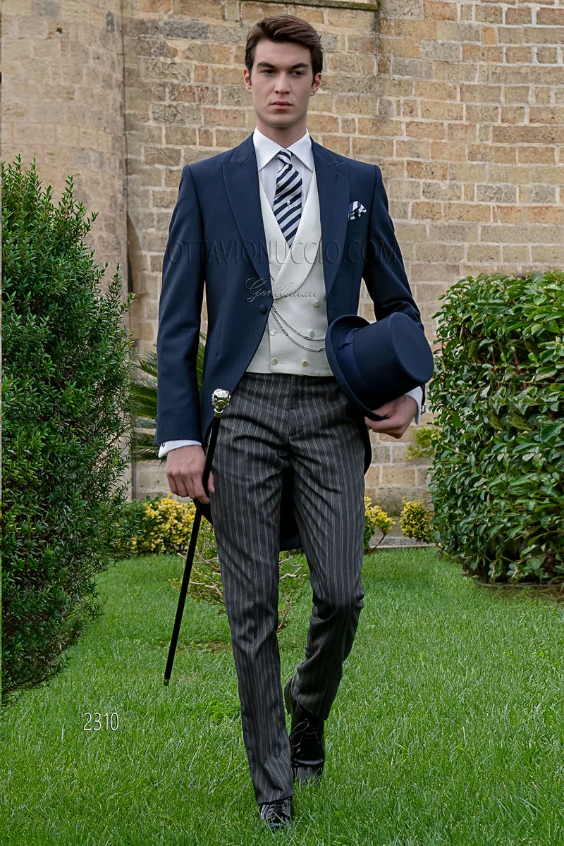 Tight classico blu da sposo con pantalone righe 2
