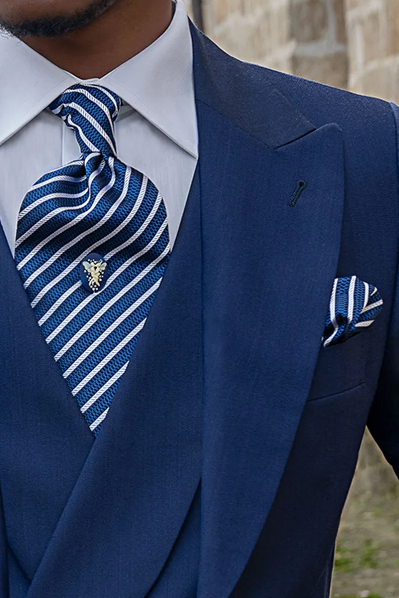 Abito cerimonia uomo 3 pezzi blu, gilet doppiopetto 3