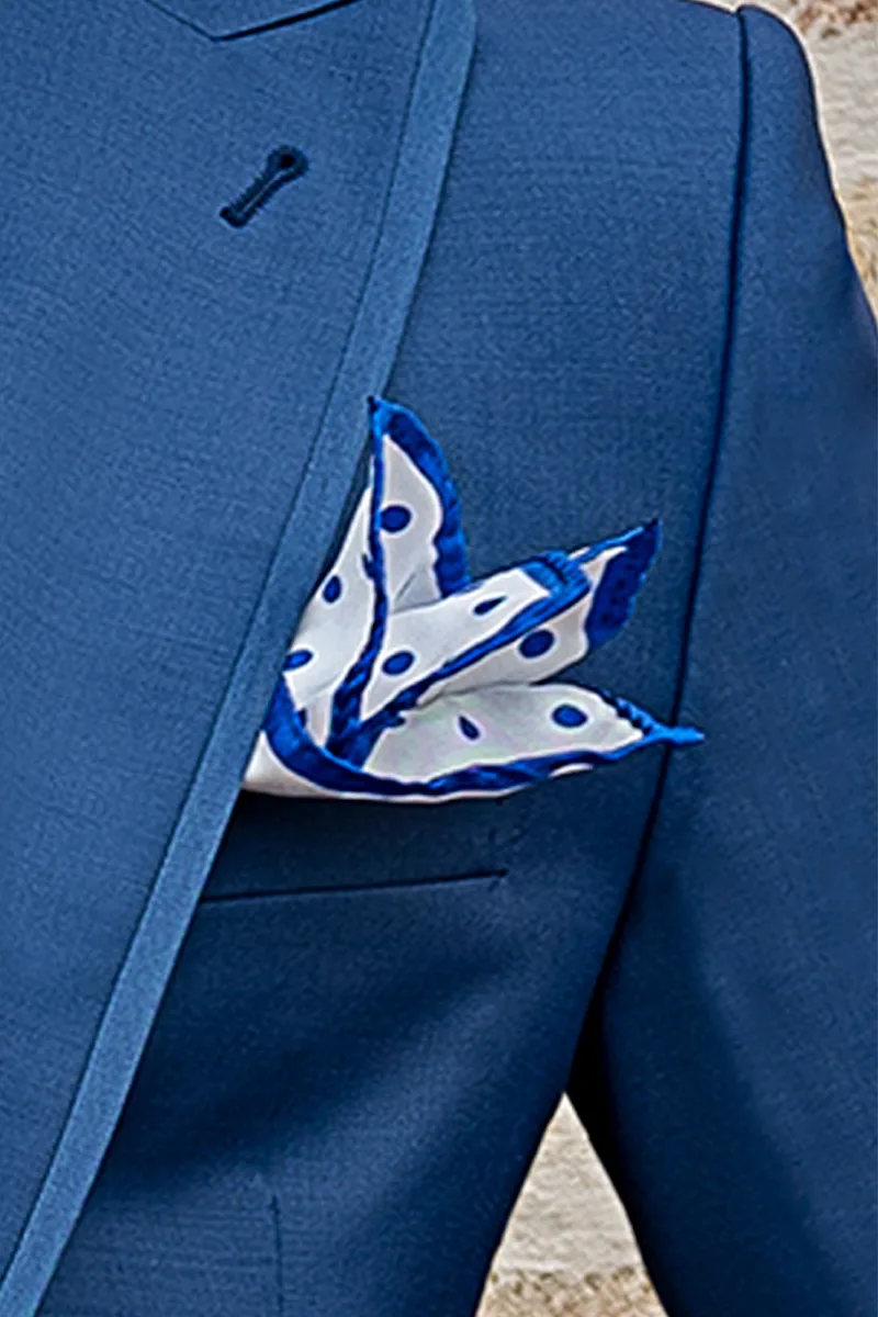 Abito sposo uomo giacca blu royal, gilet e pantalone pied poul 4