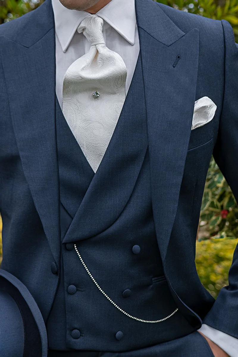 Tight da sposo blu classico in pura lana 2