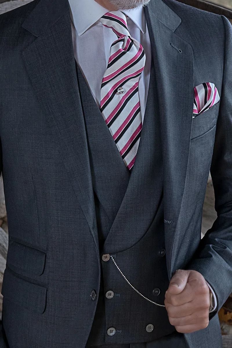 Vestito classico da cerimonia uomo grigio in lana seta 2