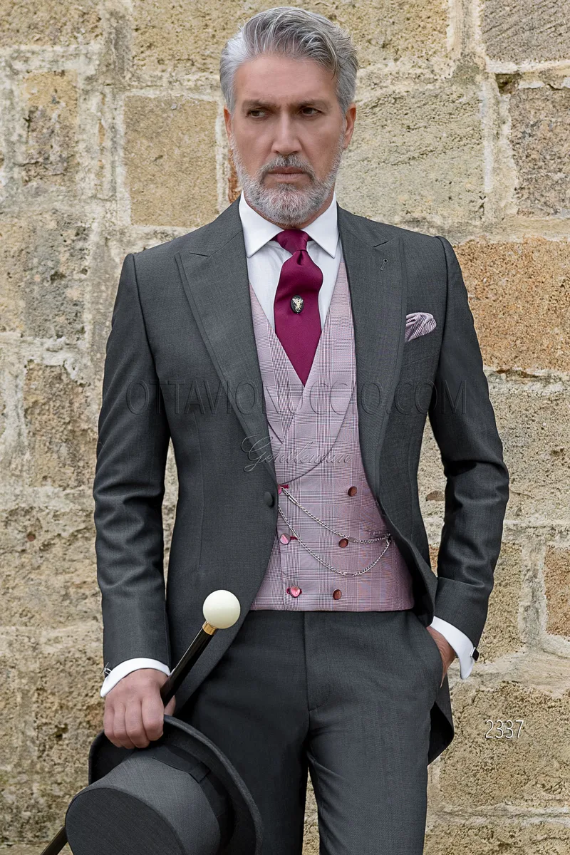 Tight matrimonio uomo grigio, gilet seta doppiopetto 1