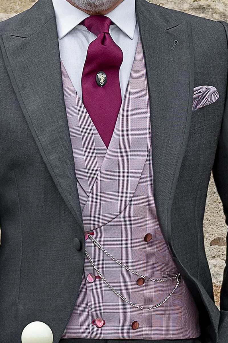 Tight matrimonio uomo grigio, gilet seta doppiopetto 3