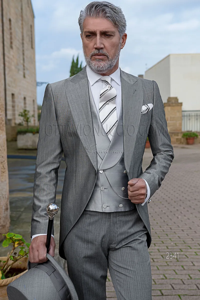Abito Tight classico da sposo in misto lana grigio 1