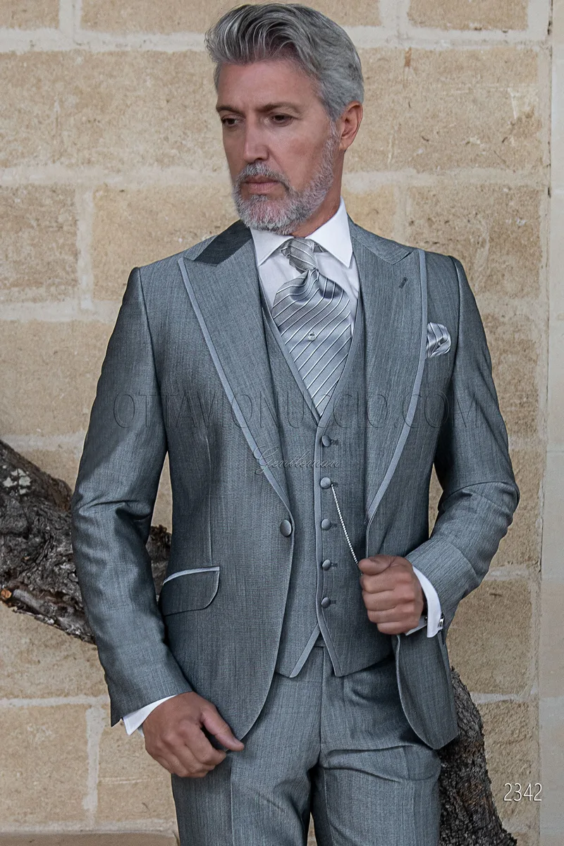 Vestito moda cerimonia uomo 3 pezzi misto lana grigio chiaro 1