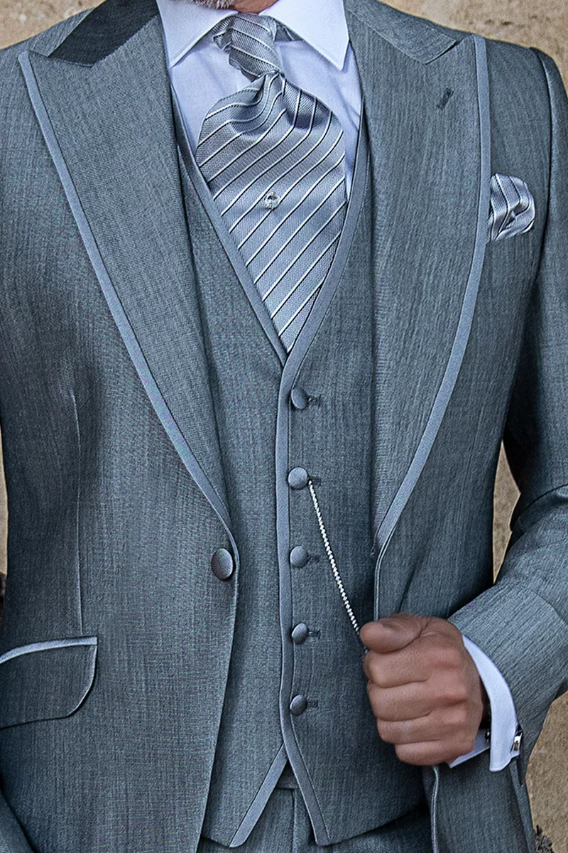 Vestito moda cerimonia uomo 3 pezzi misto lana grigio chiaro 2