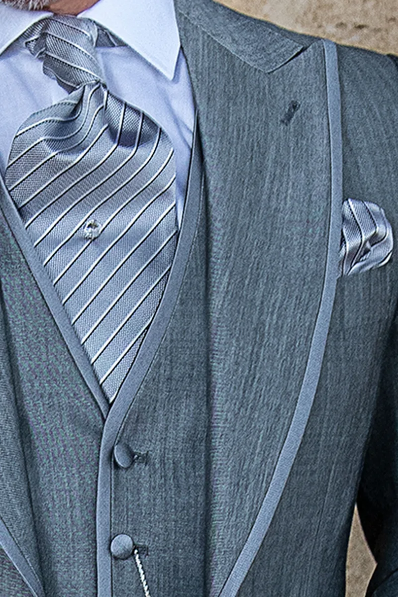 Vestito moda cerimonia uomo 3 pezzi misto lana grigio chiaro 3
