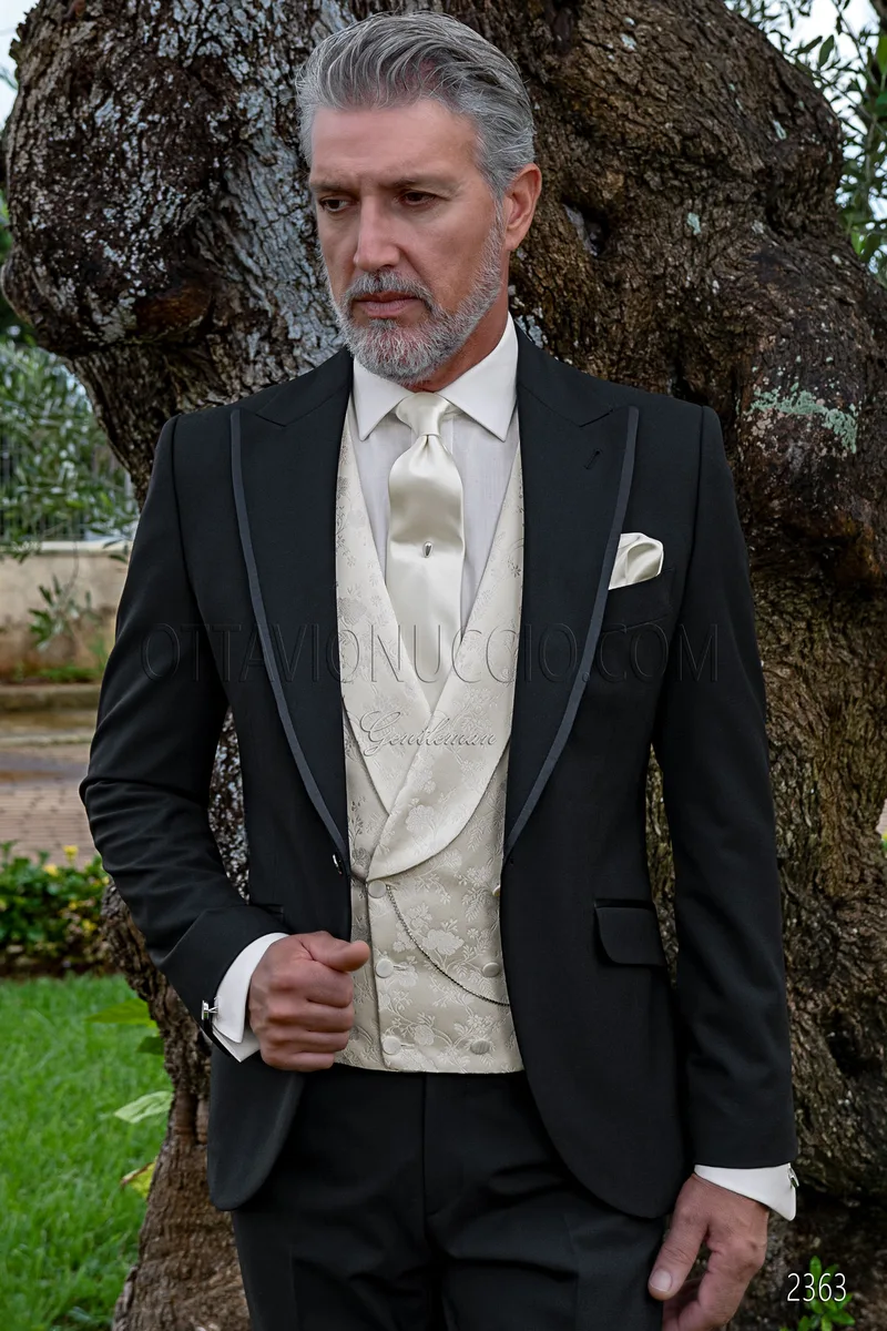 Abito moda da matrimonio sposo misto lana nero 1