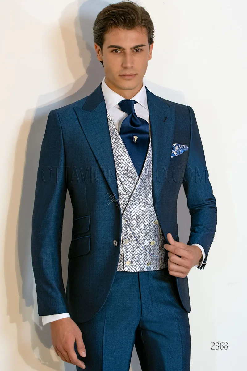 Abito sposo uomo sartoriale blu royal misto lana 1