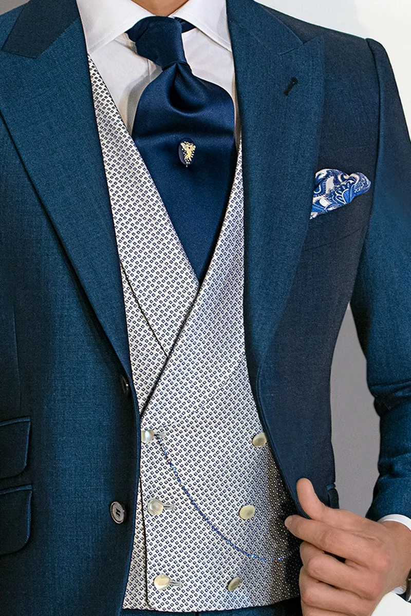 Abito sposo uomo sartoriale blu royal misto lana 2