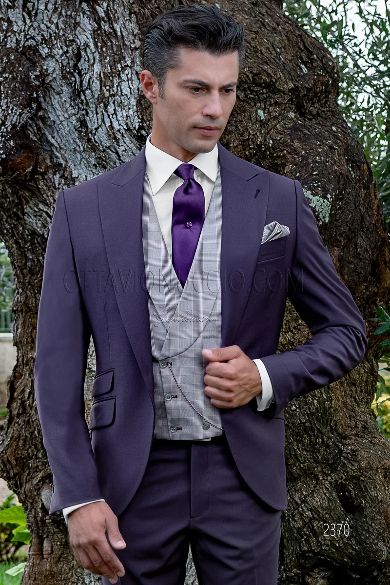 Vestito sposo viola, gilet principe di galles 1