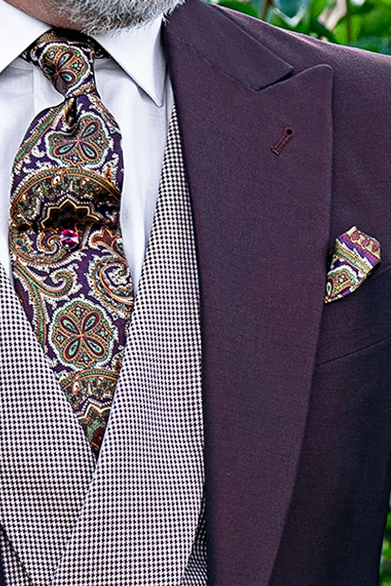 Giacca da cerimonia uomo bordeaux con gilet e pantalone principe di galles 3