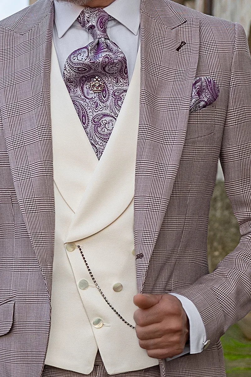 Vestito sposo moderno principe di Galles bordeaux 2