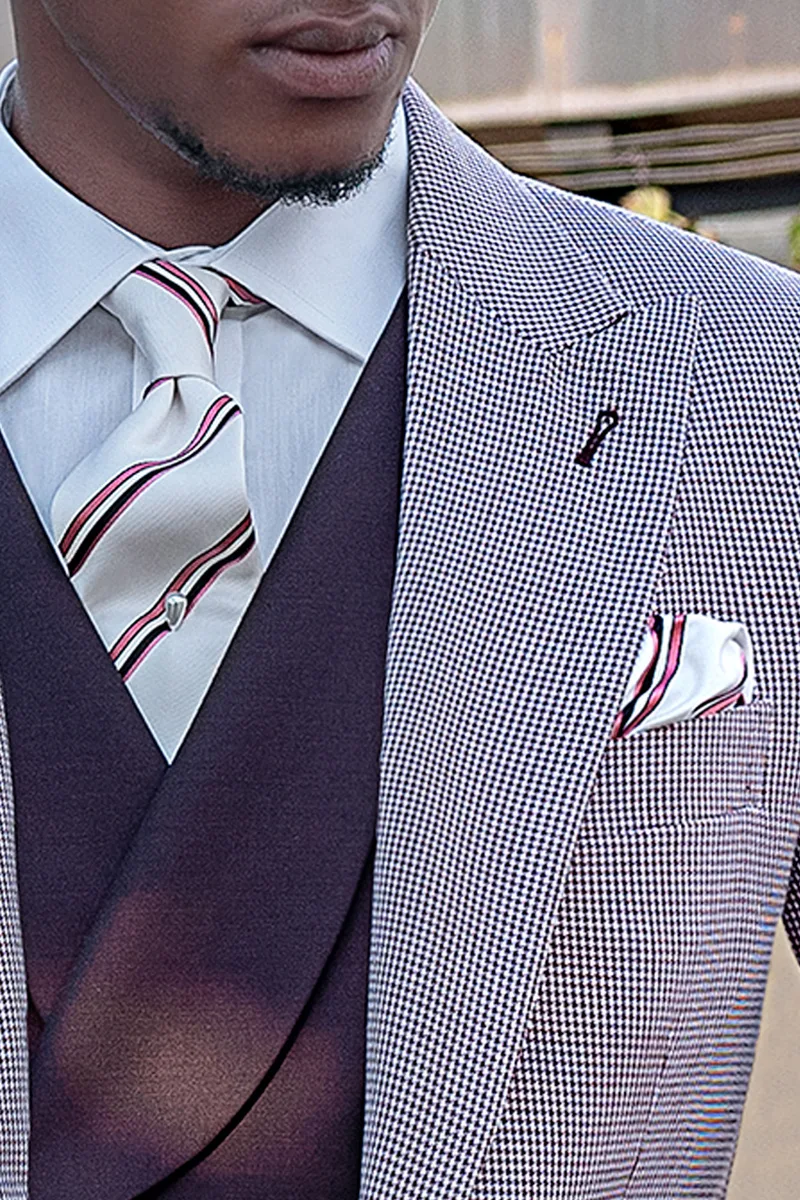 Vestito con giacca sposo fashion pied de poule bordeaux 3
