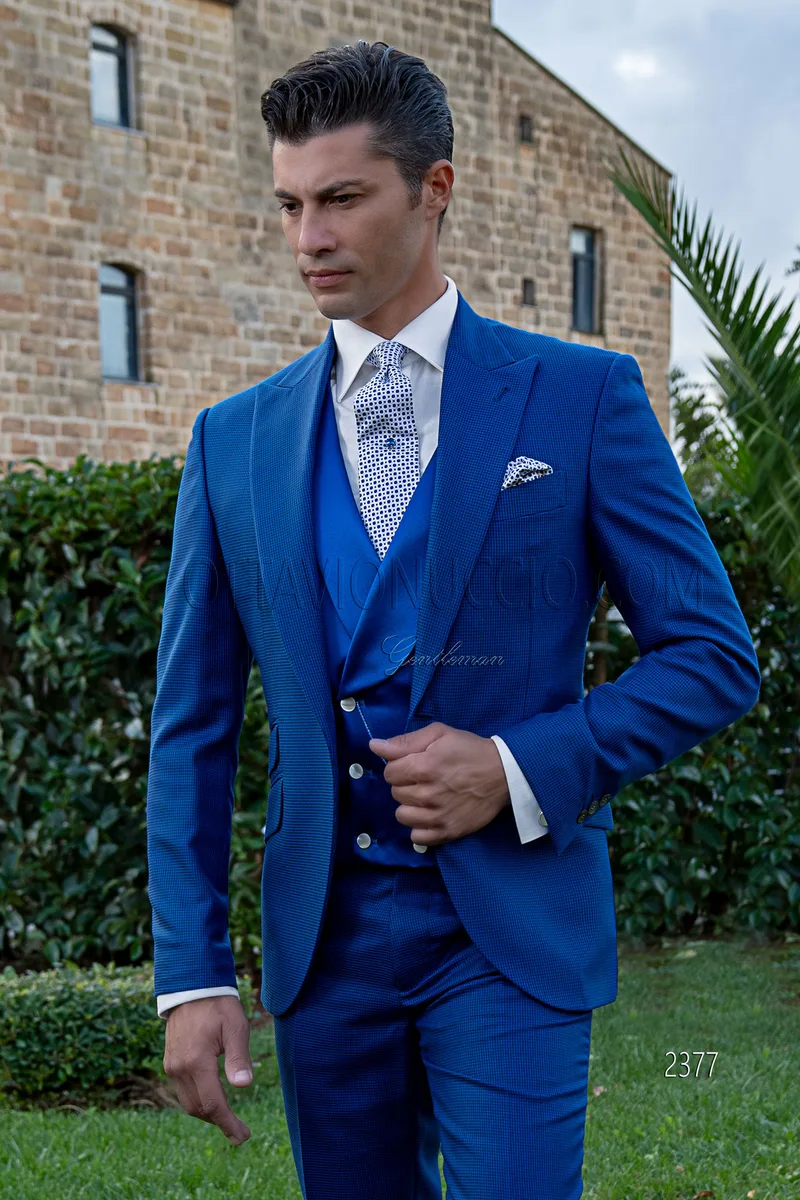 Abito uomo cerimonia fashion pied poul blu royal 1