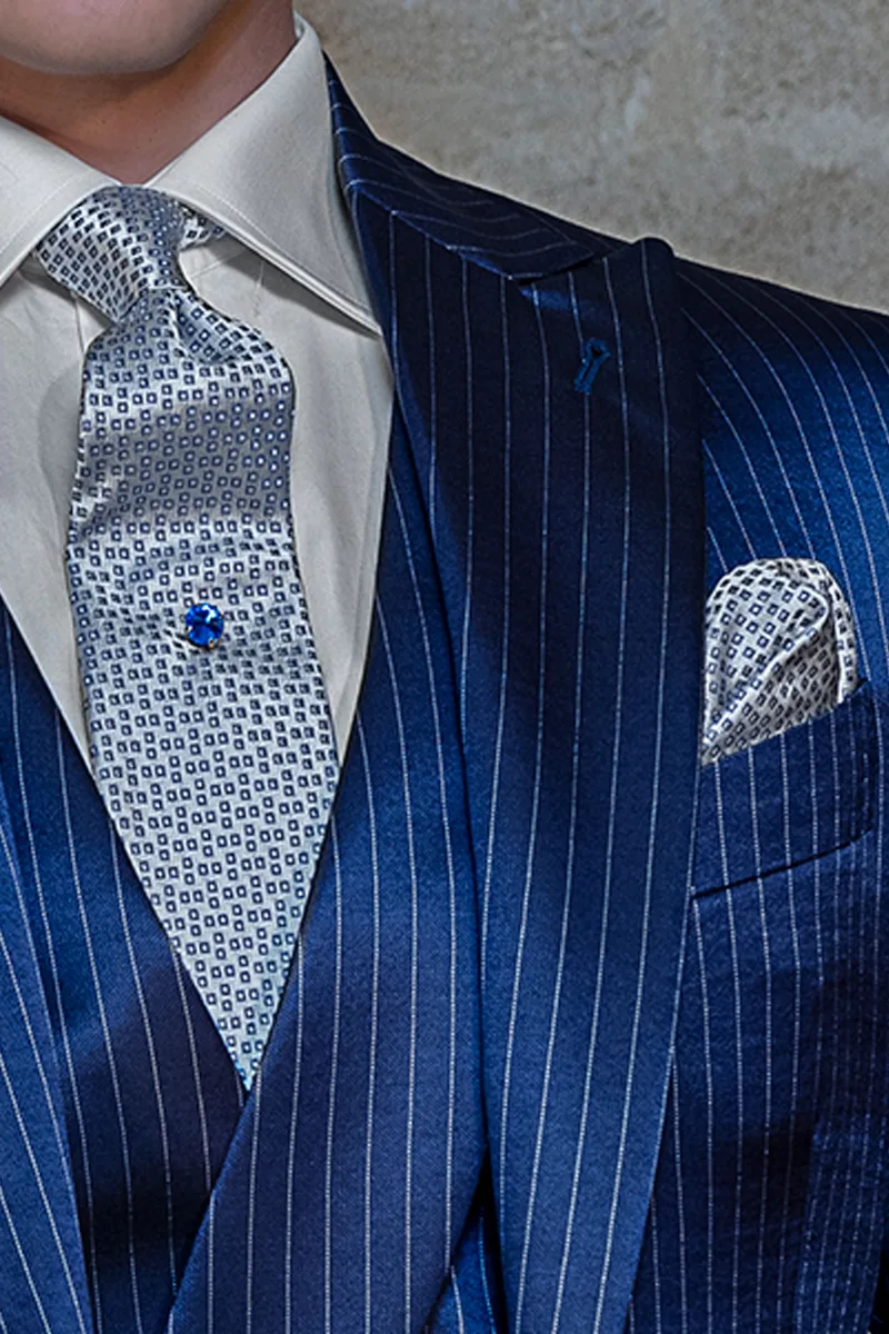 Abito cerimonia uomo gessato blu in lana viscosa 2