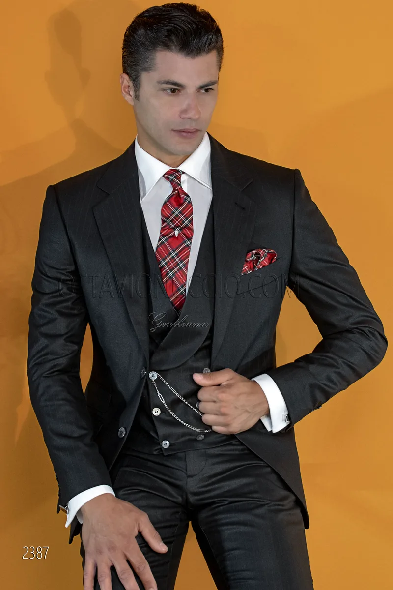 Abito da cerimonia uomo nero gessato, gilet sciallato 1