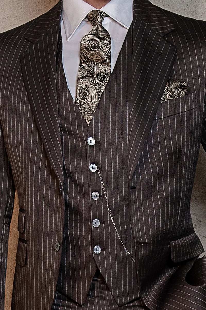 Vestito cerimonia uomo gessato marrone lana viscosa 2