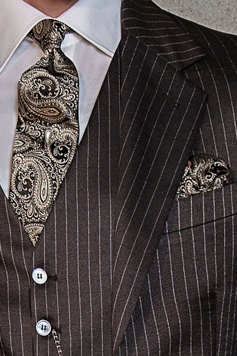 Vestito cerimonia uomo gessato marrone lana viscosa 3