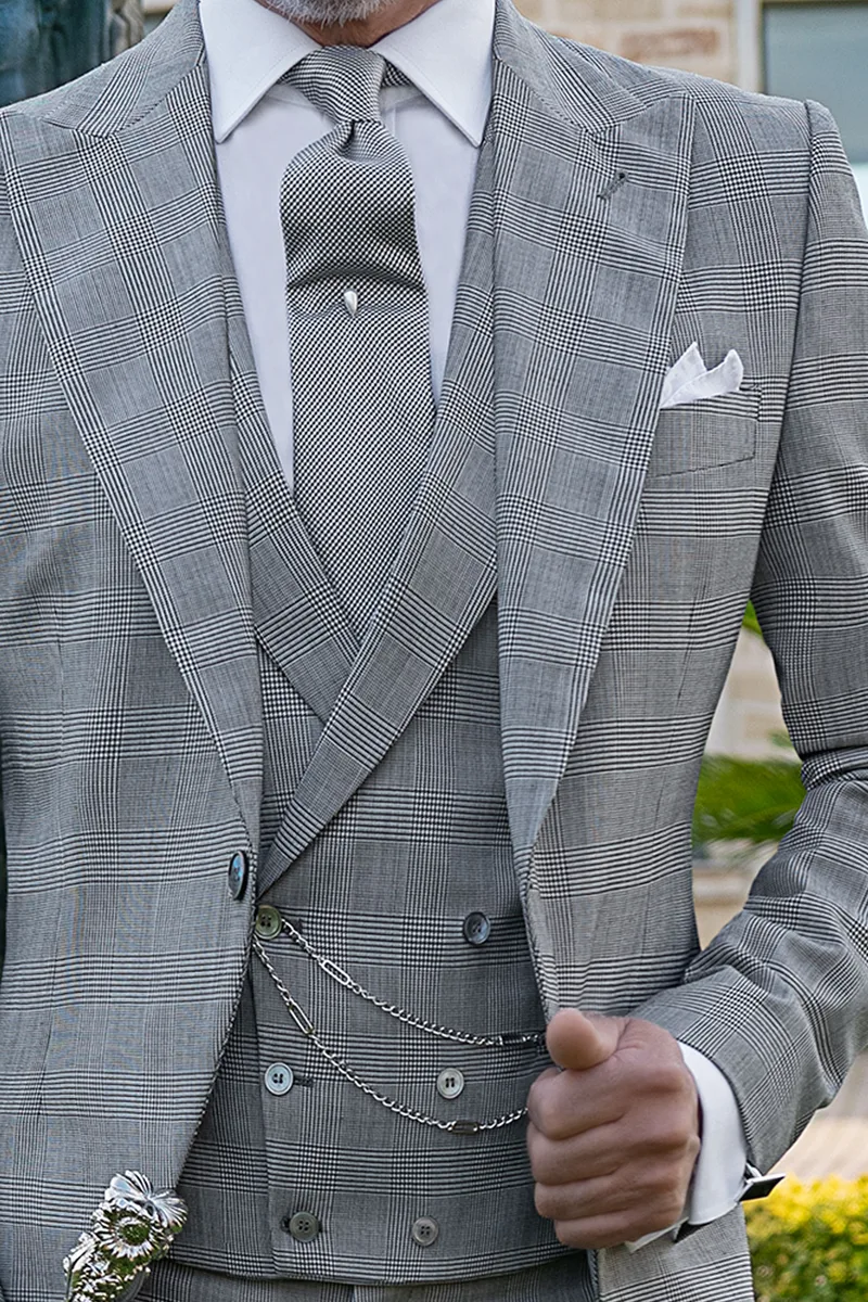 Tight moderno da sposo principe di galles check nero 3