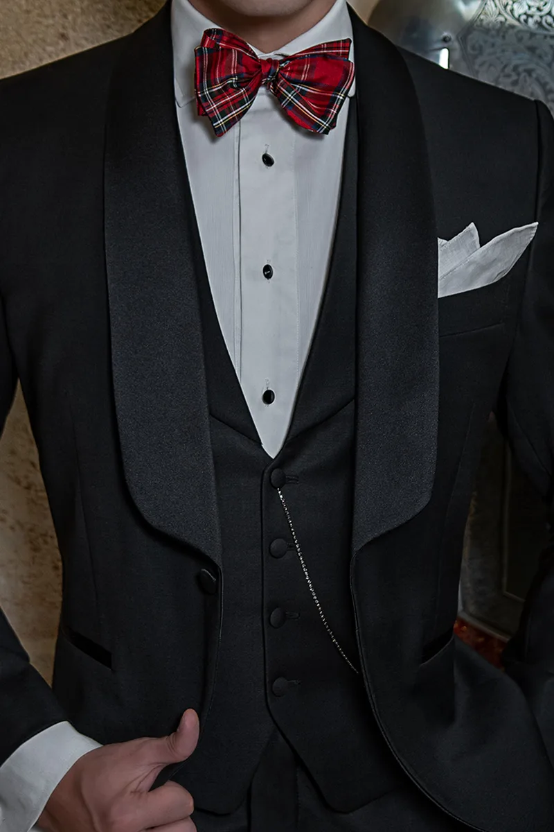Abito smoking sciallato elegante da cerimonia nero 3