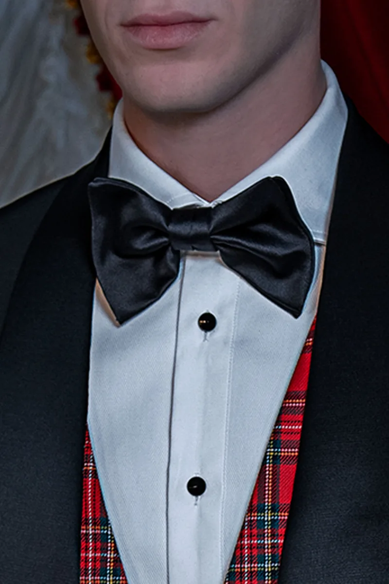 Smoking uomo sciallato, pantalone e gilet tartan rosso 2