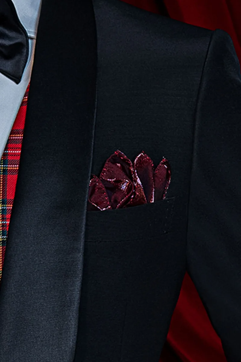 Smoking uomo sciallato, pantalone e gilet tartan rosso 4