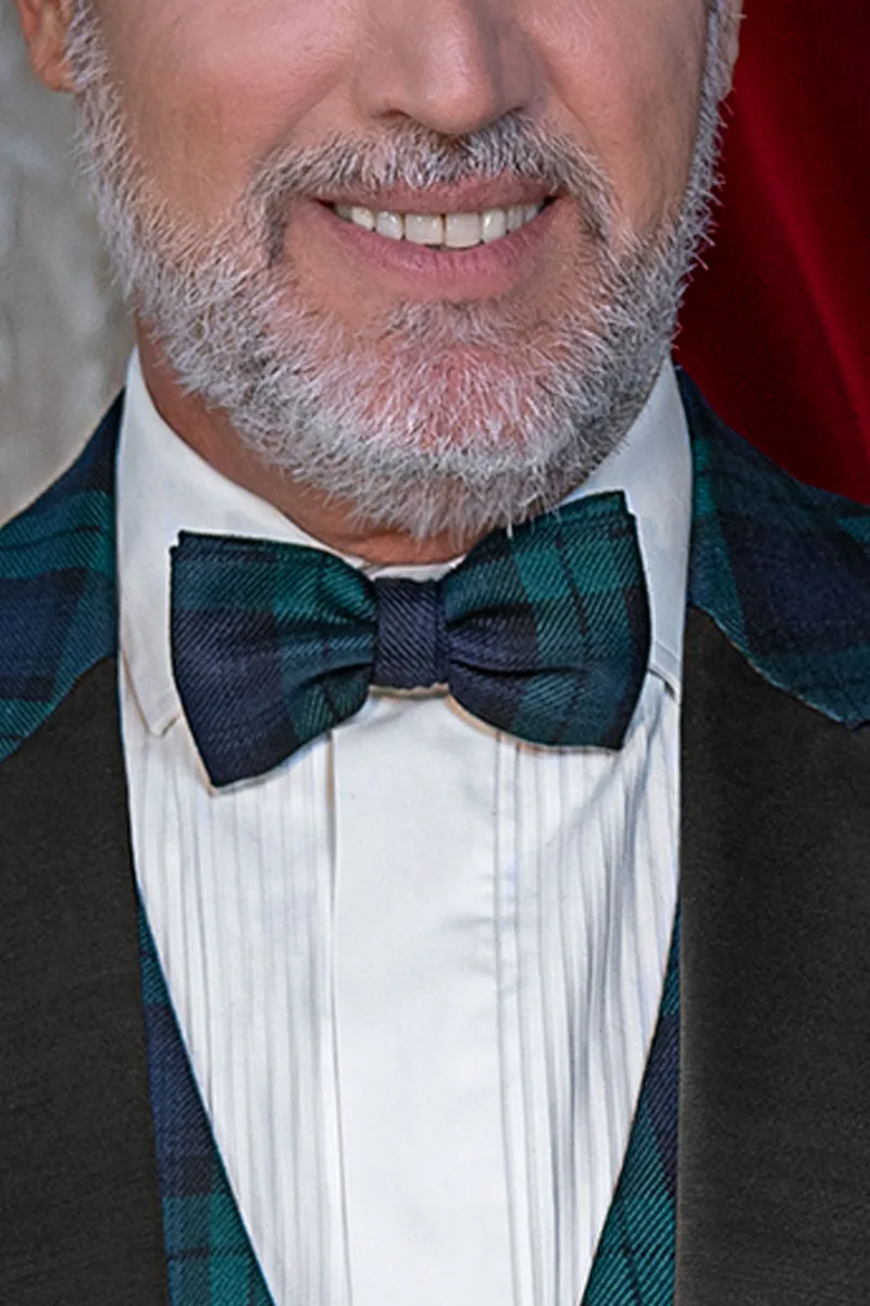 Smoking uomo tartan blu verde, rever a lancia in raso nero 2